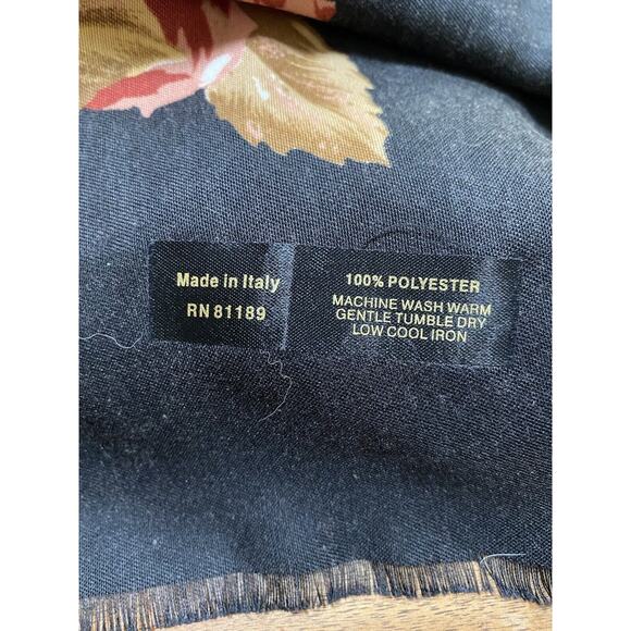 Amazing Black & Multicolor Scarf Made In Italy 100% Polyester Wrap Fringe Ends - Picture 7 of 7